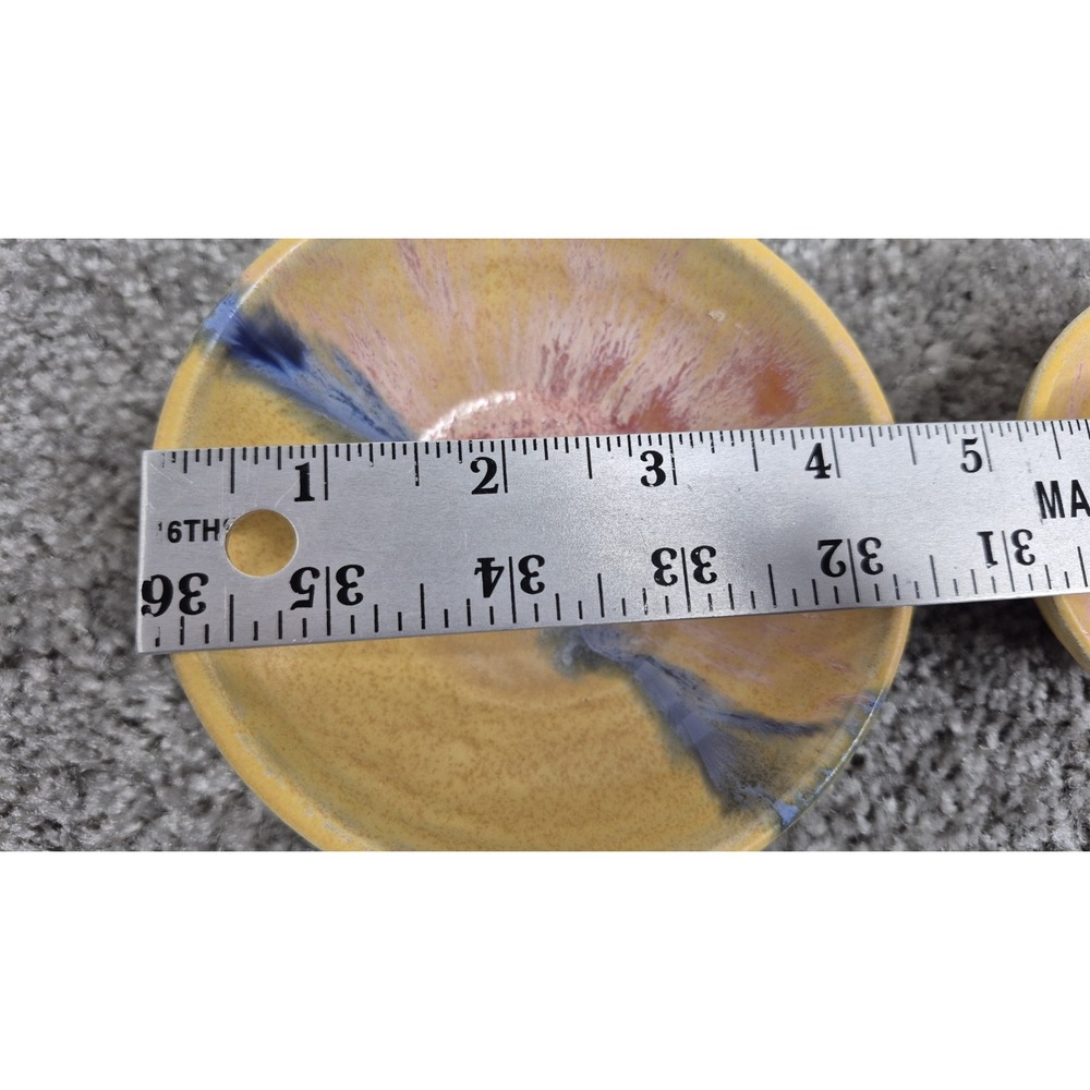 Muddy Five Studio Art Pottery Bowls Stoneware Yellow Blues‎ Pink Glazed Handmade - Picture 8 of 9